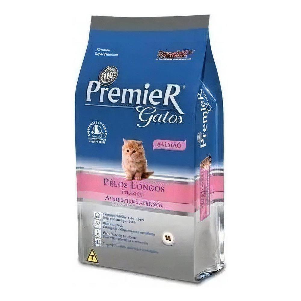 Ração Premier Ambientes Internos Gatos Filhotes Pelos Longos Salmão 7,5kg