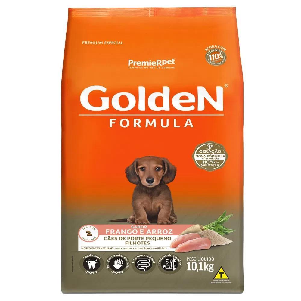 Ração pra Cães Filhotes Raças Pequenas Golden Fórmula sabor Frango e Arroz Mini Bits 10.1kg