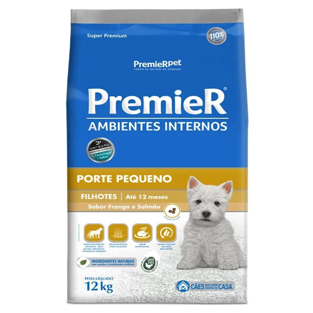 Ração Premier Pet Ambientes Internos Cães Filhotes Frango e Salmão 12kg