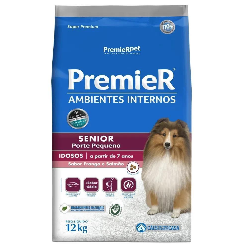 Ração para Ambientes Internos Cães Adultos Sênior Frango e Salmão Premier Pet 12Kg