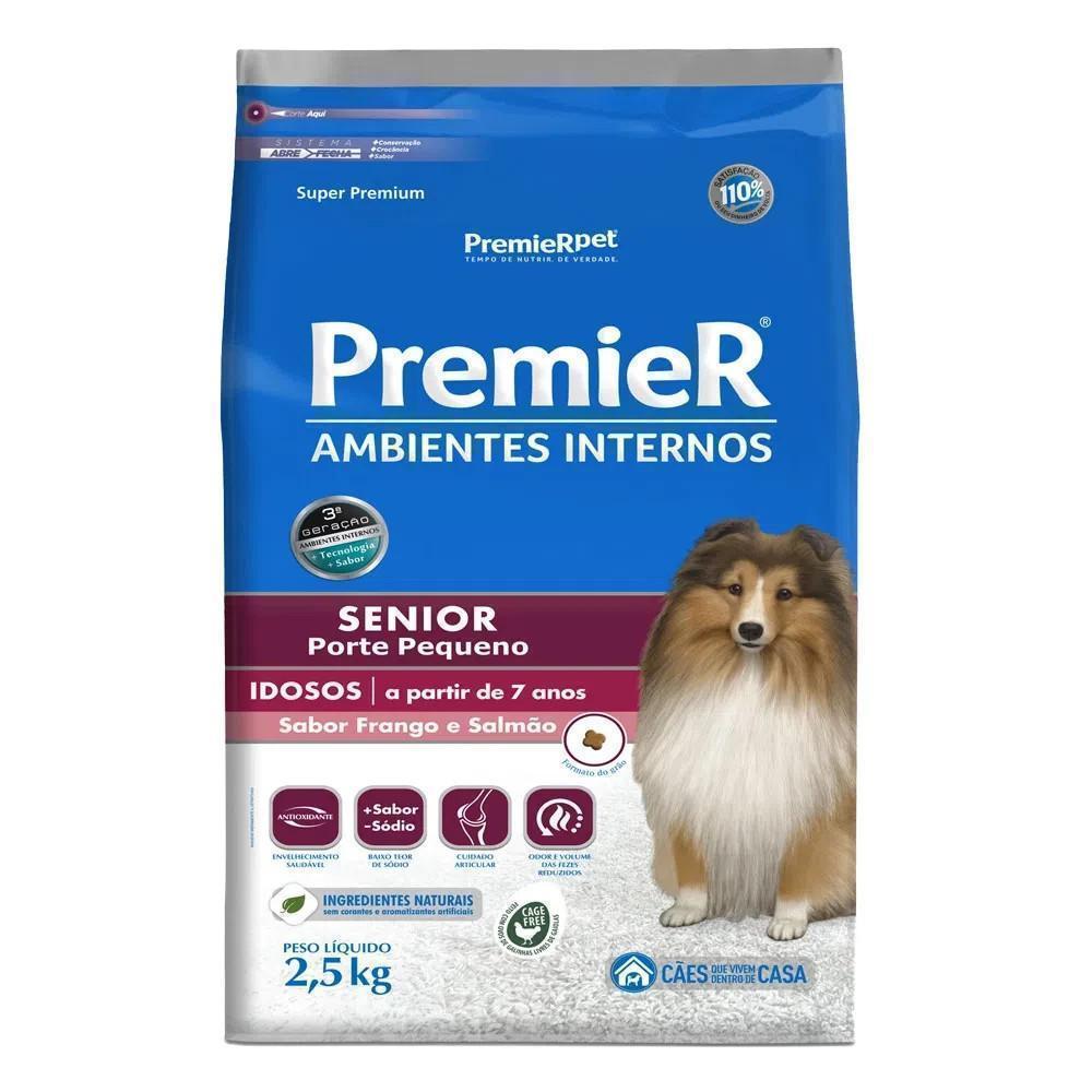 Ração Premier Ambientes Internos Cães Senior Frango e Salmão 2.5kg