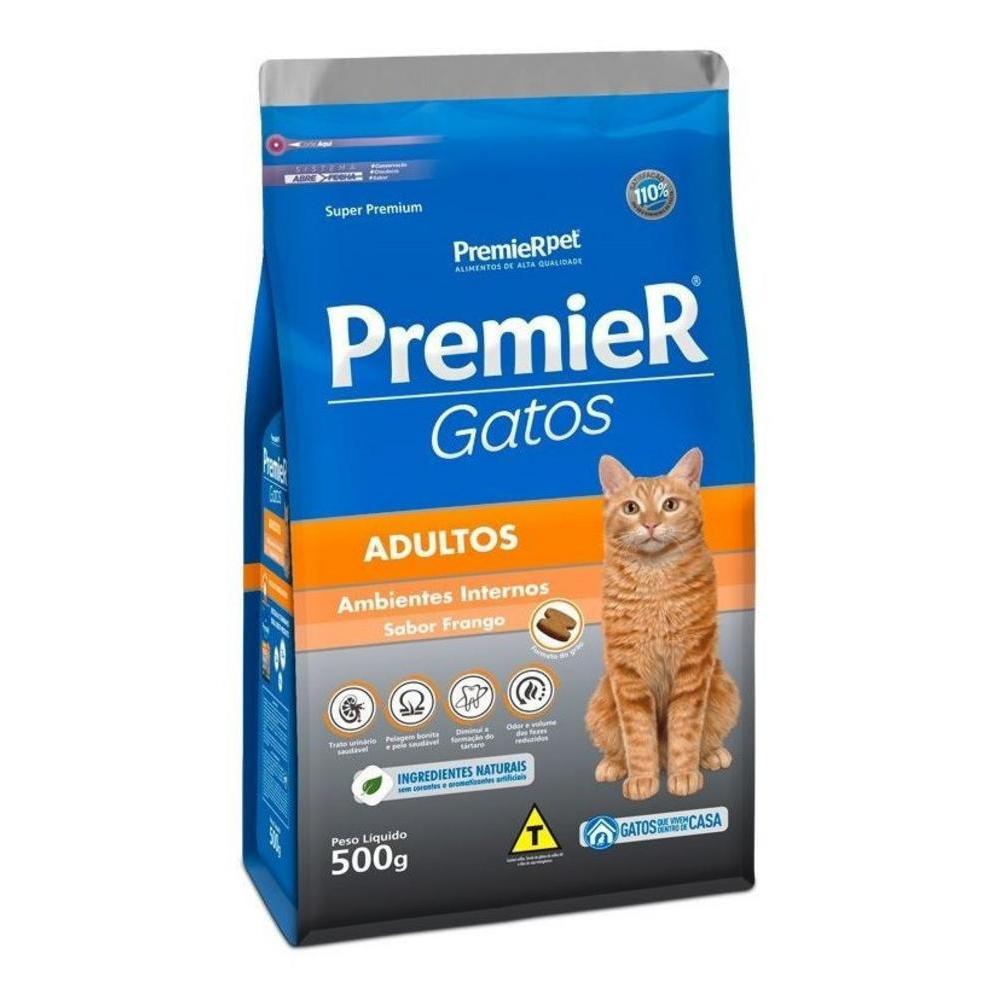 Ração para Ambientes Internos Gatos Adultos Frango Premier 0,5Kg
