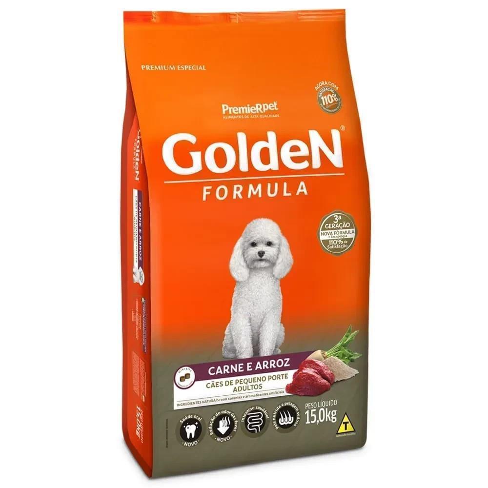 Ração pra Cães Adultos de Raças Pequenas Golden Formula sabor Carne e Arroz Mini Bits 3kg
