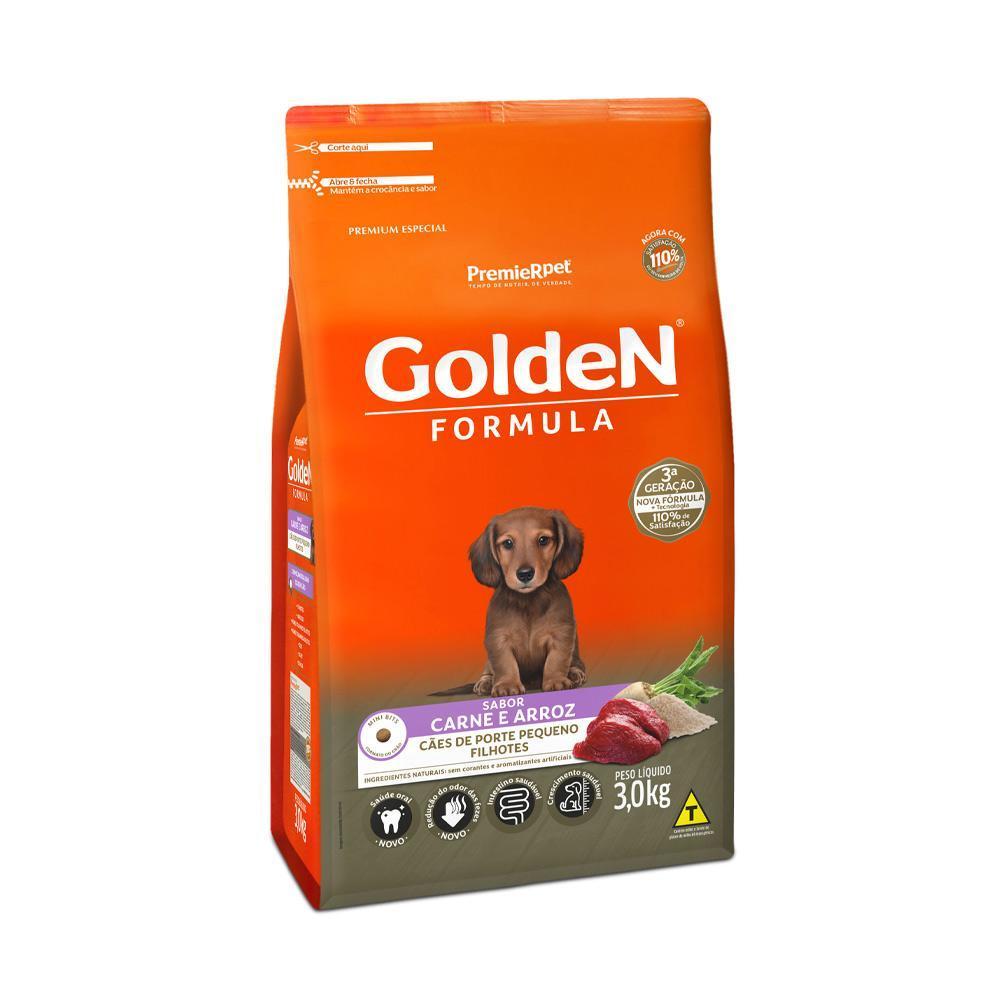 Ração pra Cães Filhotes Raças Pequenas Golden Fórmula sabor Carne e Arroz Mini Bits 3kg