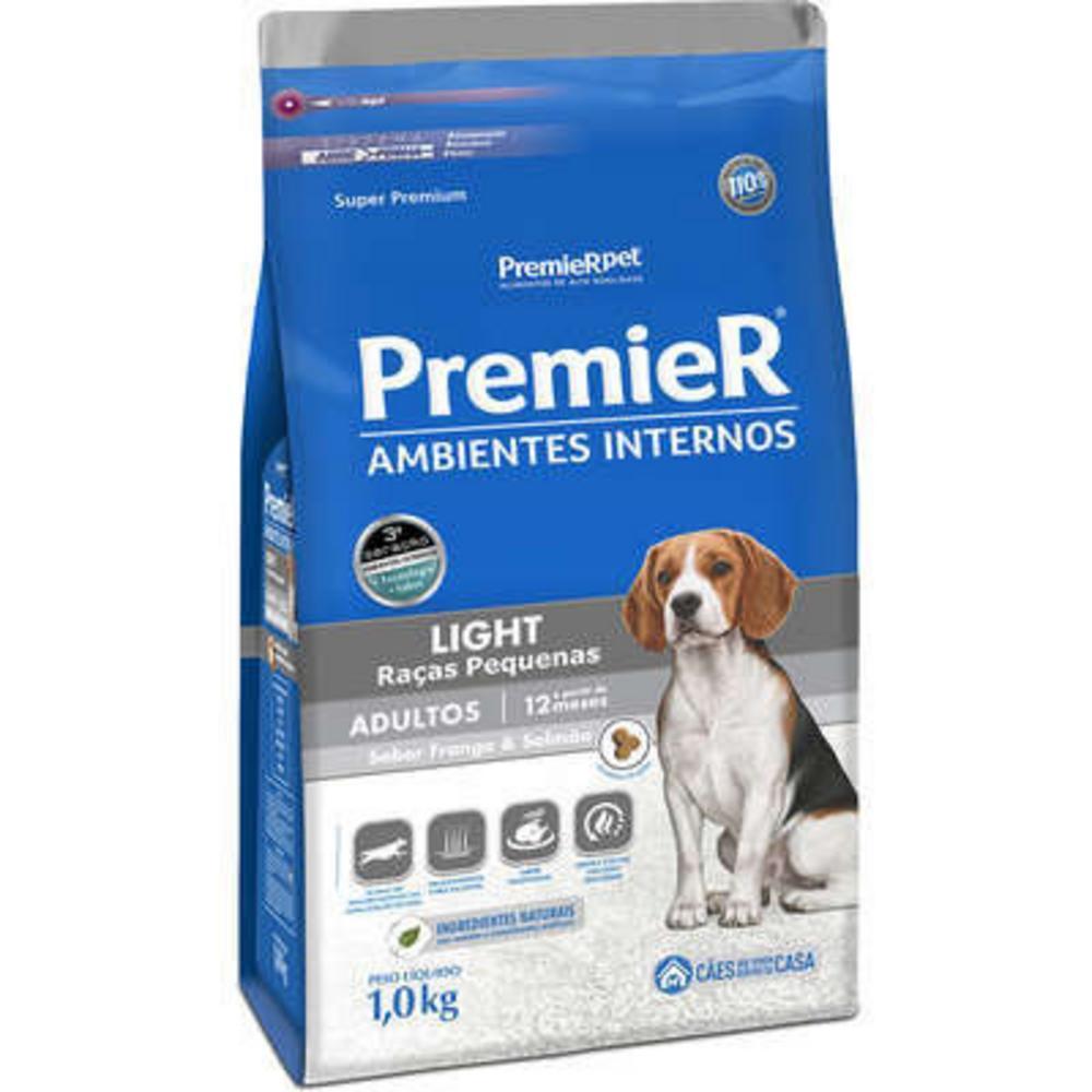 Ração Premier Ambientes Internos Light Raças Pequenas Adultos Sabor Frango e Salmão 1Kg