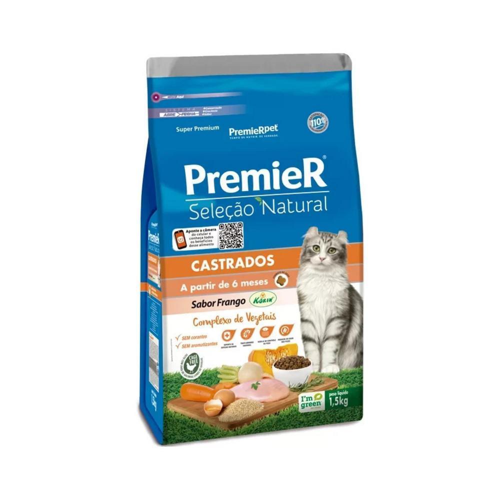 Ração Premier Seleção Natural Gatos Adultos Castrados Frango Korin 1,5Kg