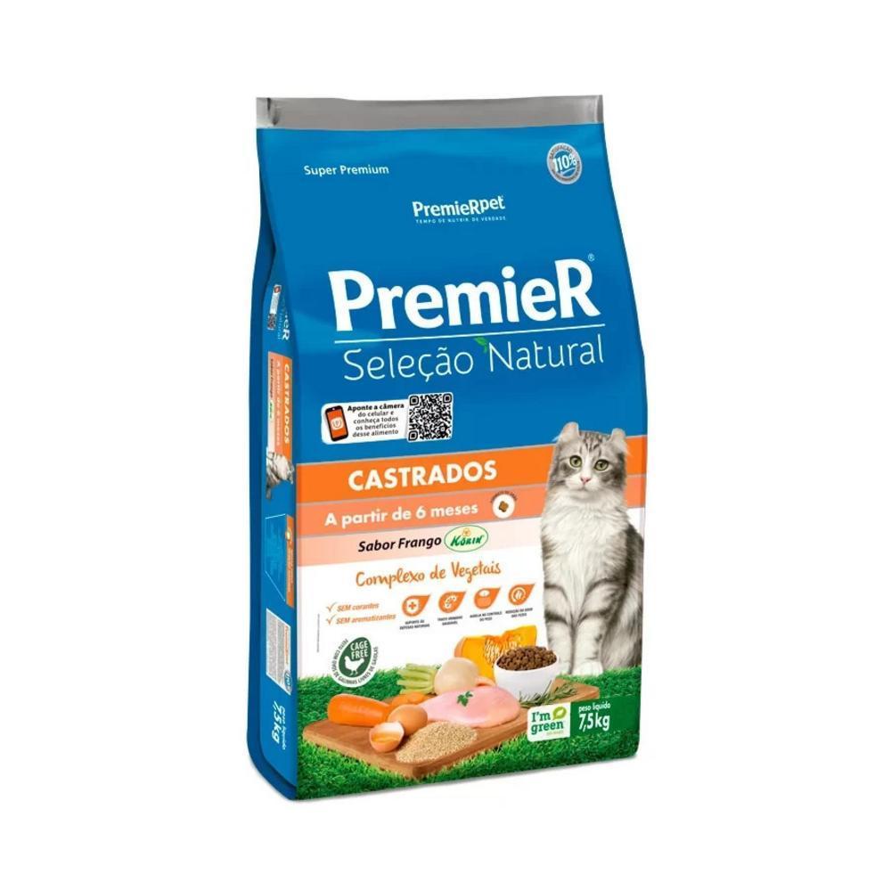 Ração Premier Seleção Natural Gatos Adultos Castrados Frango Korin 7,5Kg