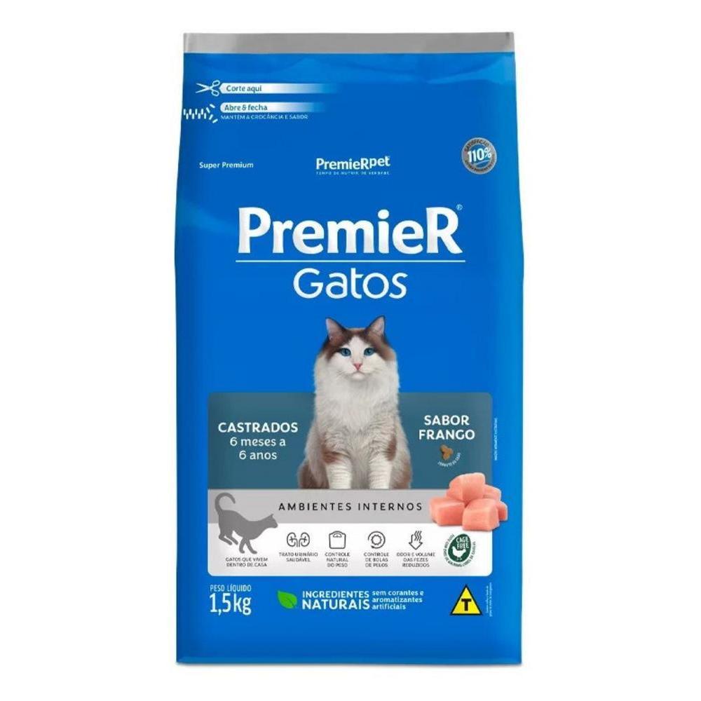 Ração Premier para Gatos Castrados de 6 meses a 6 anos Sabor Frango