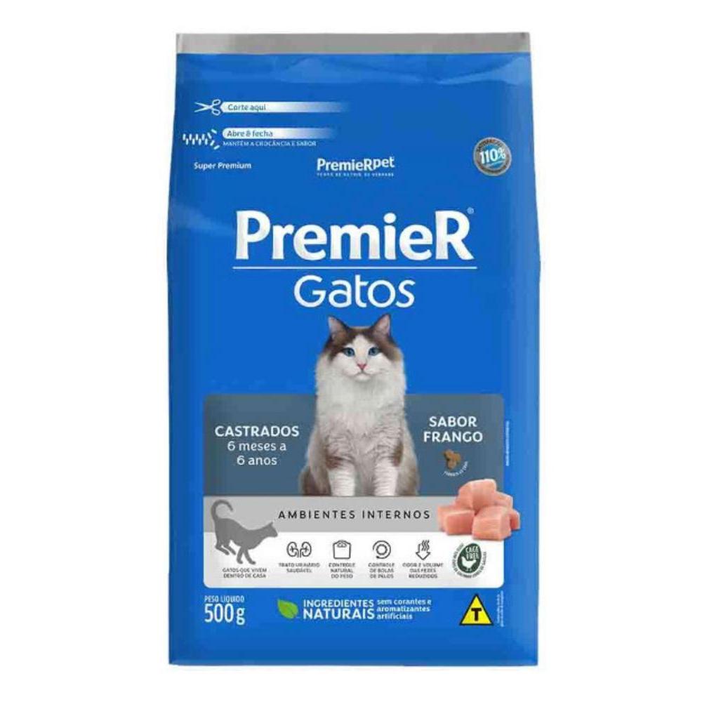Ração Premier para Gatos Castrados de 6 meses a 6 anos Sabor Frango 500g