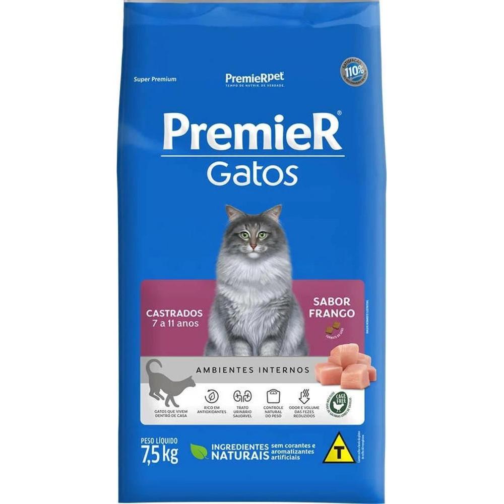 Ração para Gato Castrado 7 a 12 Anos Sabor Frango Premier 7,5 Kg