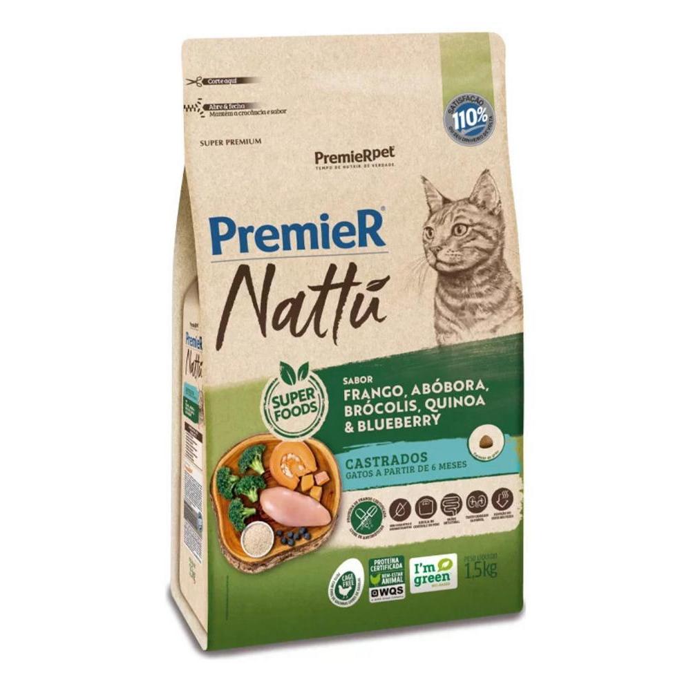 Ração para Gatos Adultos Castrados Sabor Abóbora Nattú Premier 1,5Kg