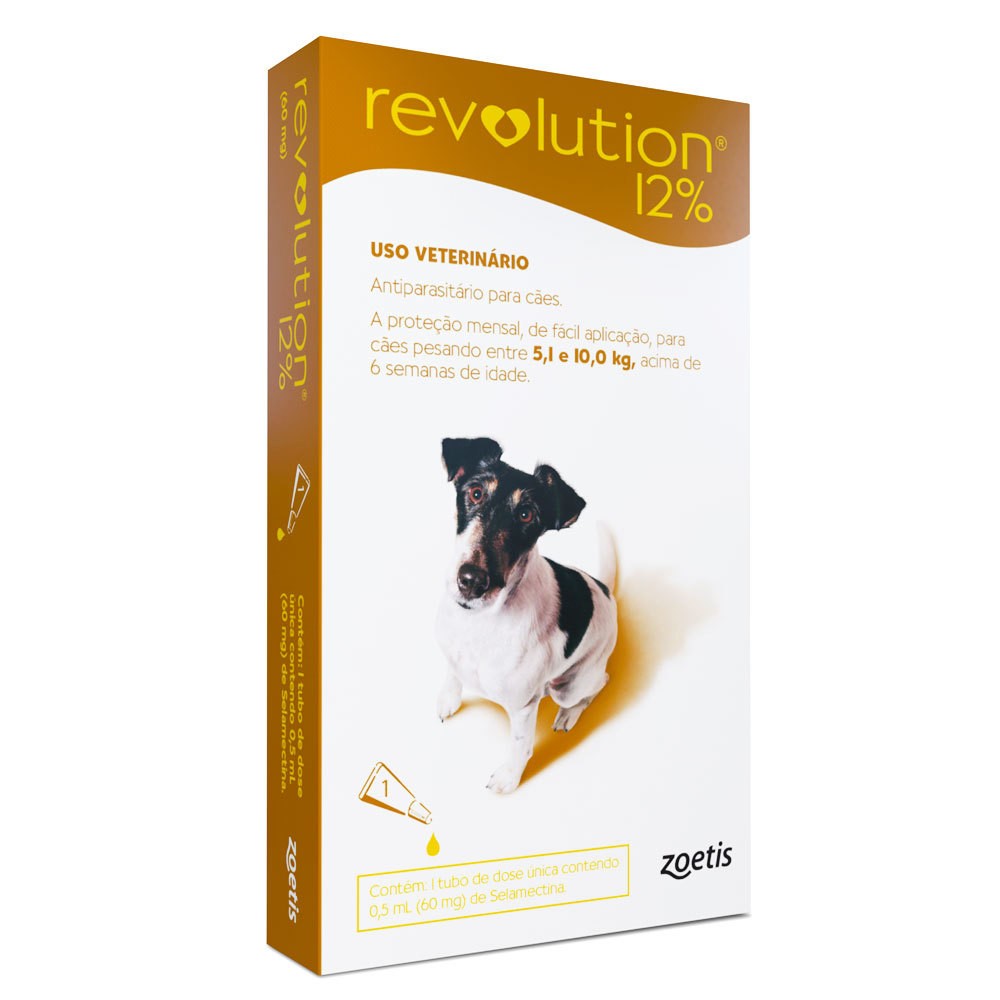 Antipulgas e Carrapatos Zoetis Revolution 12% para Cães de 5 a 10Kg - 1 Ampola de 0,5 mL