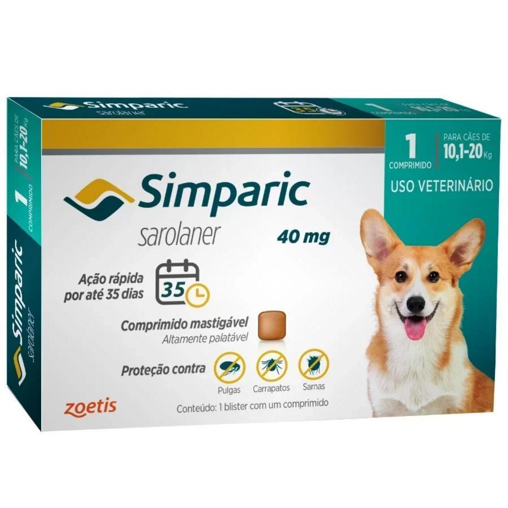 Antipulgas Cães Simparic 40Mg 10,1 À 20Kg Zoetis 1 Comprimido