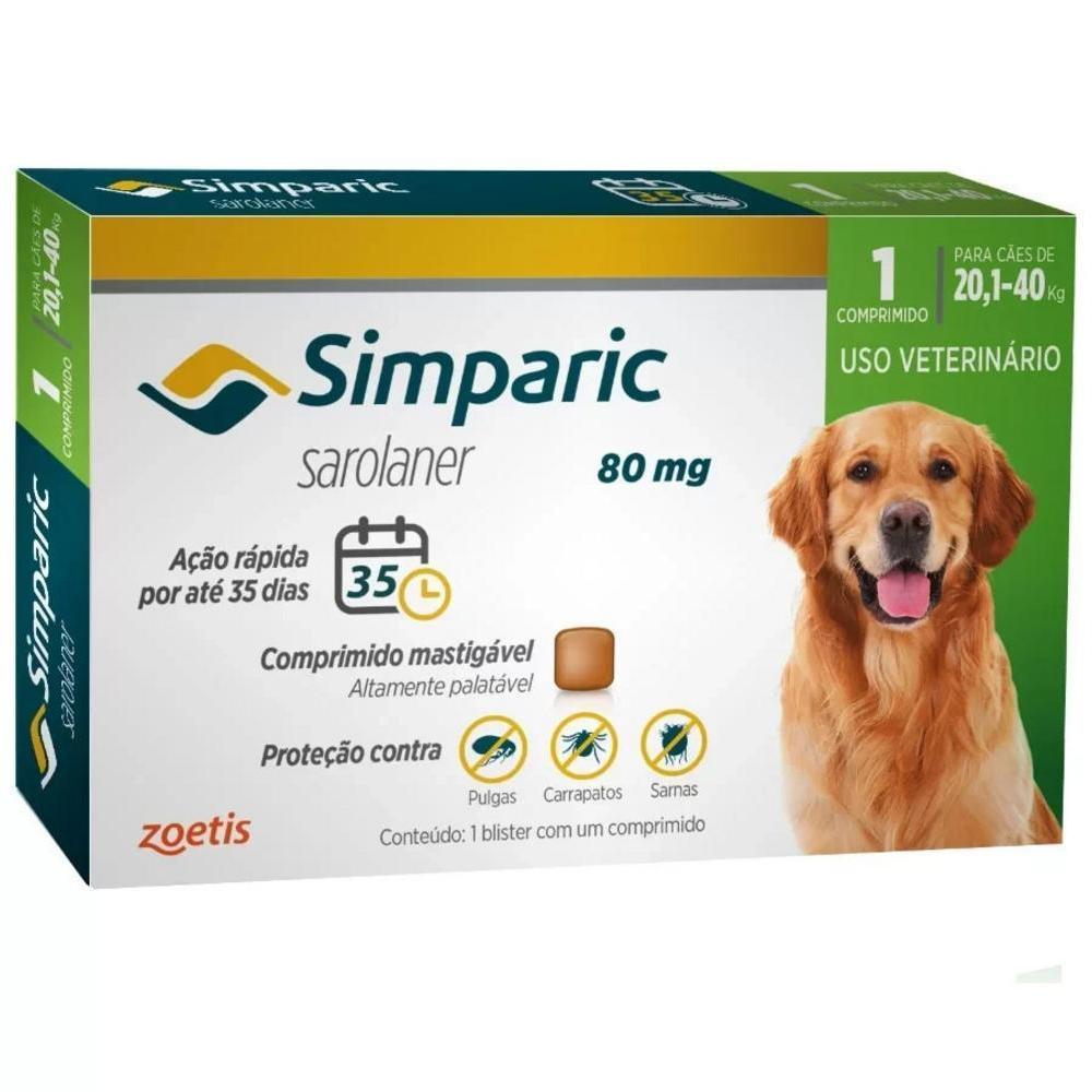 Simparic para Cães 20,1 a 40Kg Zoetis 80Mg 1 Comprimido