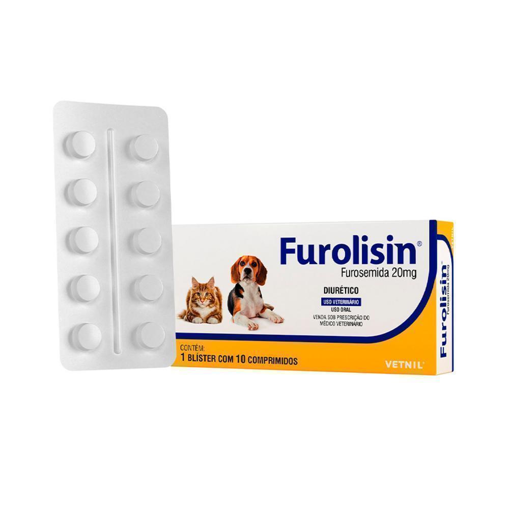 Diurético Vetnil Furolisin Comprimido 20 mg para Cães e Gatos - 10 Comprimidos