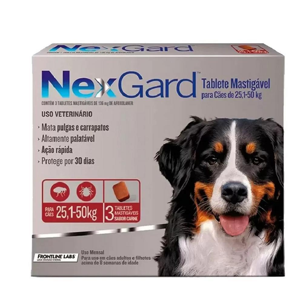 AJUDERS: Antipulgas e Carrapatos NexGard 136 mg para Cães de 25,1 a 50 Kg- 3Un tabletes mastigáveis