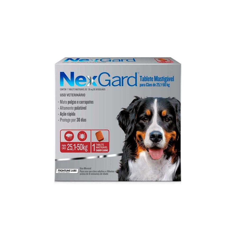 Antipulgas e Carrapatos NexGard 136 mg para Cães de 25,1 a 50 Kg - 1Un tabletes mastigáveis