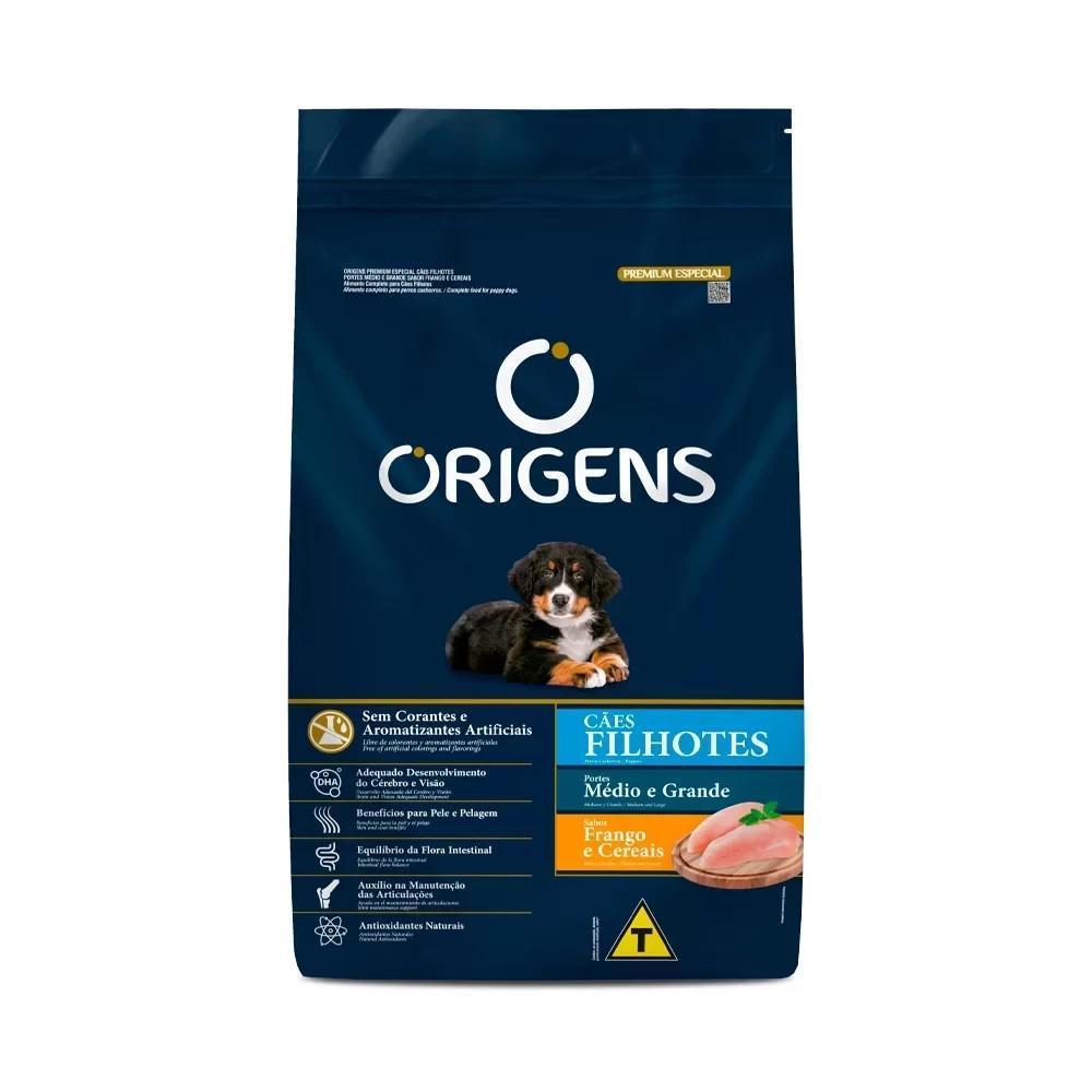 Ração Seca Origens Premium Especial Frango e Cereais Cães Filhotes Porte Médio e Grande 3kg