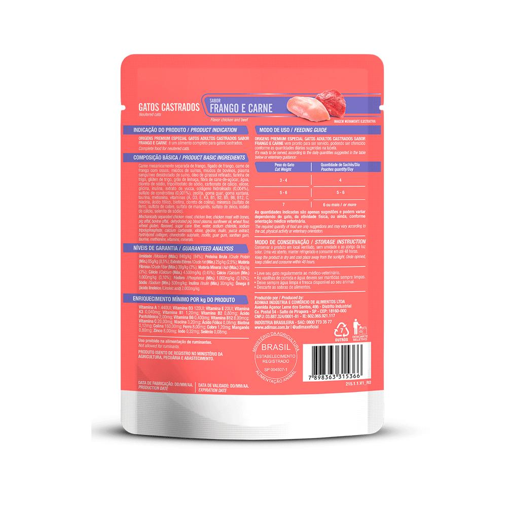 Ração Úmida Origens Frango e Carne para Gatos Castrados - 85 g