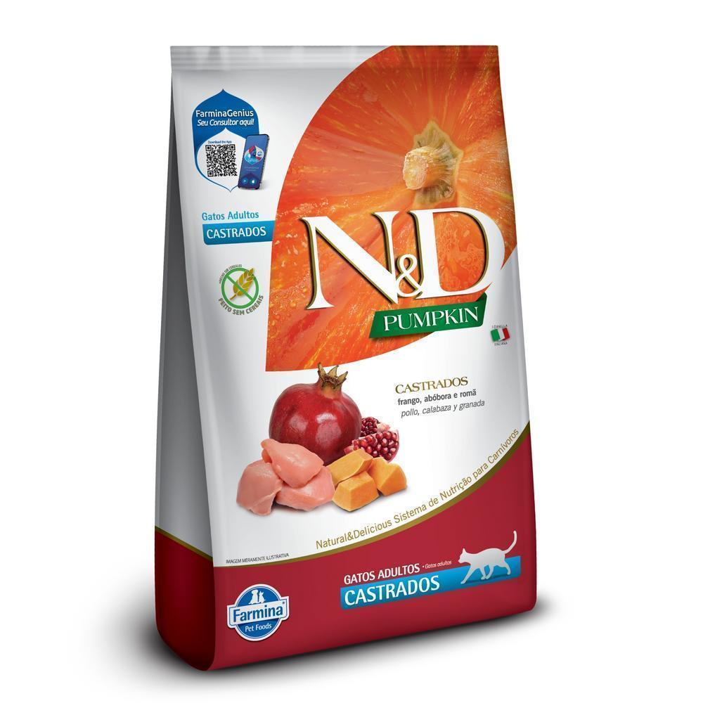 N&D Pumpkin para Gatos Adultos Castrados de Todas as Raças Sabor Frango, Abóbora e Romã 1,5Kg