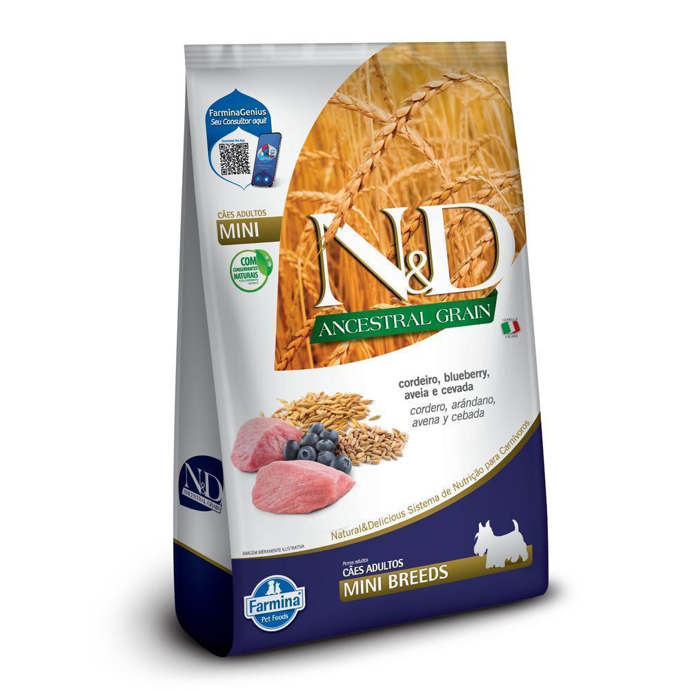 N&D Ancestral para Cães Adultos de Raças Mini e Pequenas Sabor Cordeiro, Blueberry, Aveia e Cevada 800g
