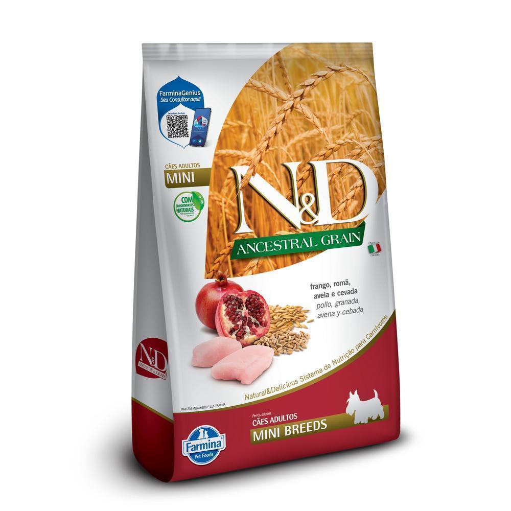 N&D Ancestral para Cães Adultos de Raças Mini e Pequenas Sabor Frango, Romã, Aveia e Cevada 10,1Kg