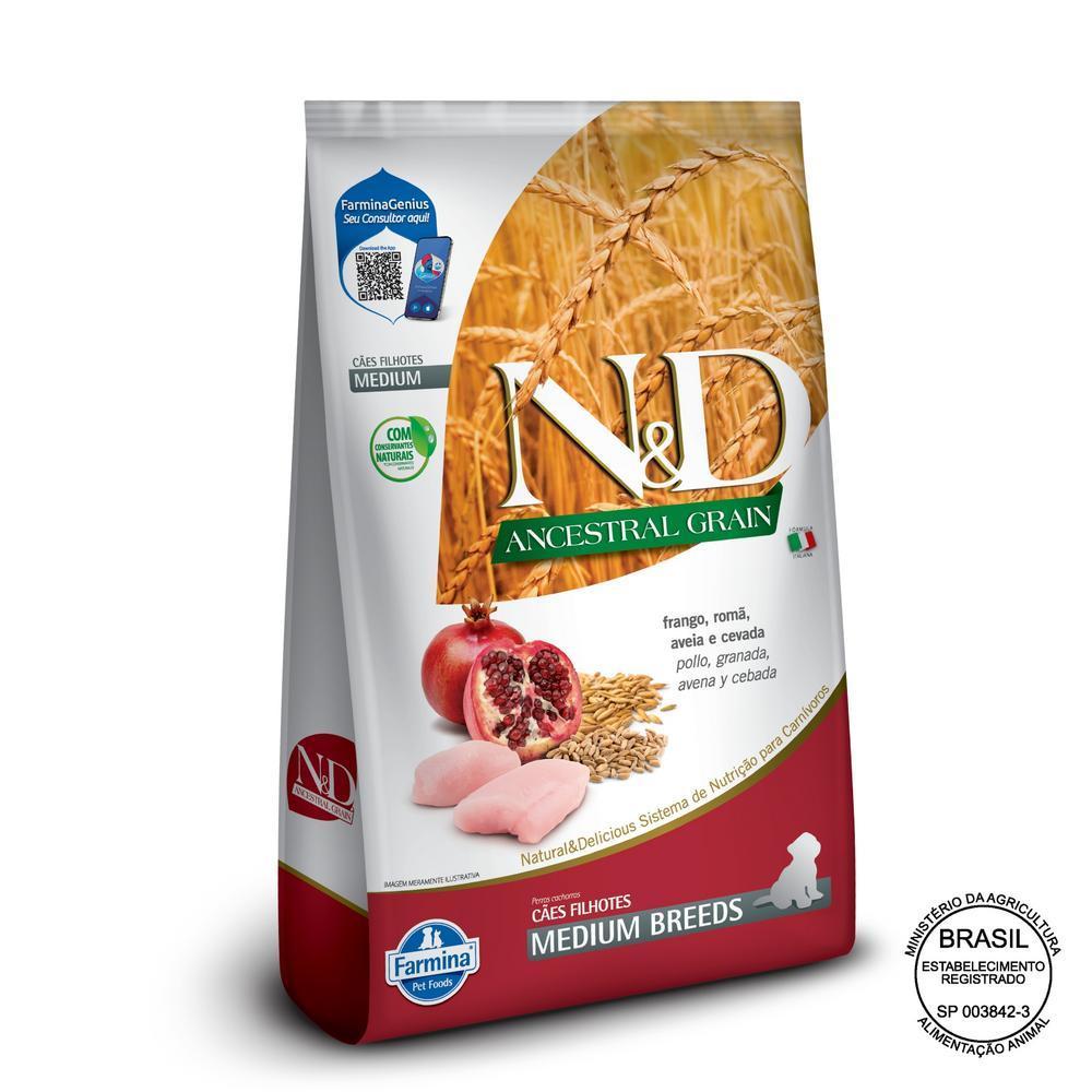 N&D Ancestral para Cães Filhotes de Raças Médias Sabor Frango, Romã, Aveia e Cevada 2,5Kg