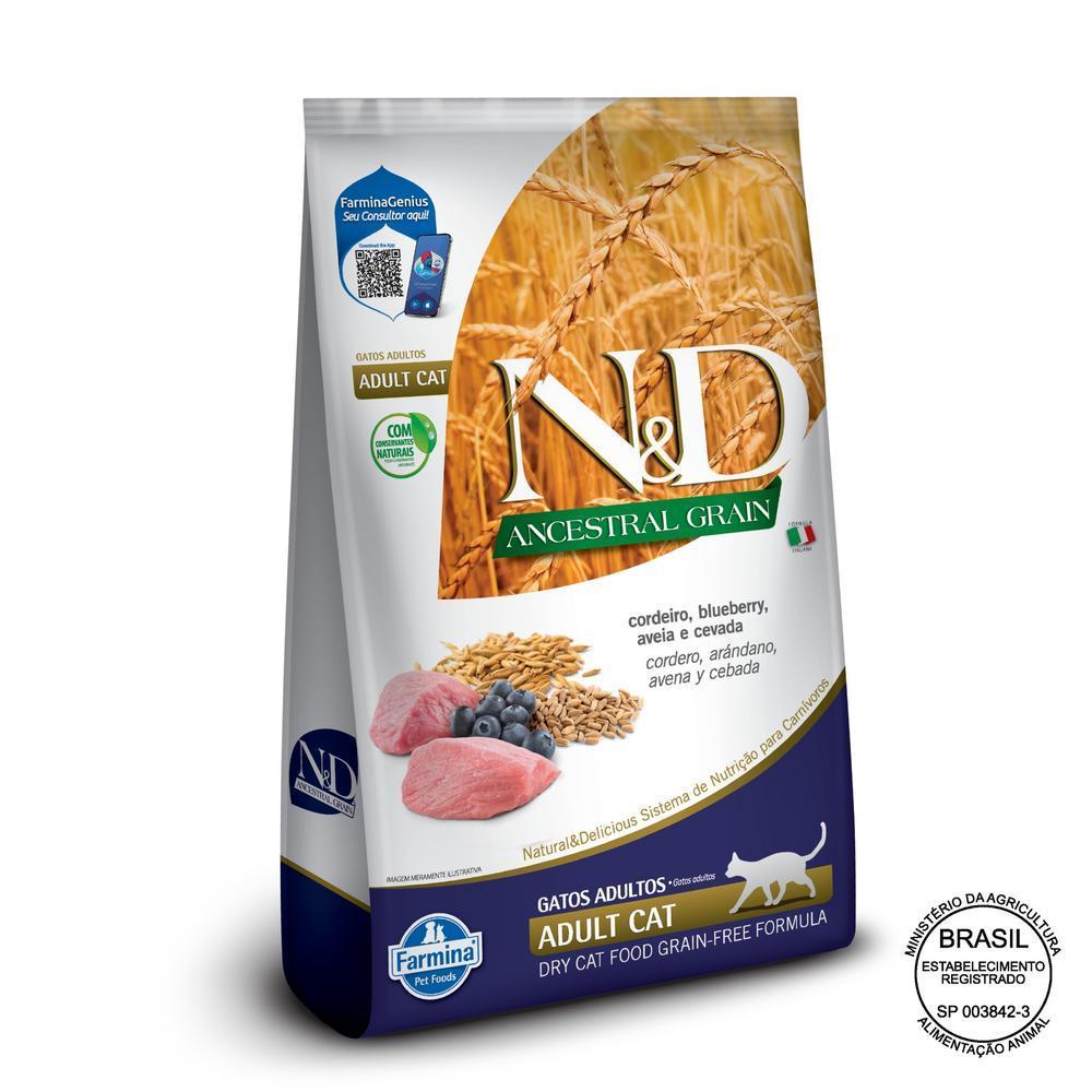 N&D Ancestral para Gatos Adultos de Todas as Raças Sabor Cordeiro, Blueberry, Aveia e Cevada 1,5Kg