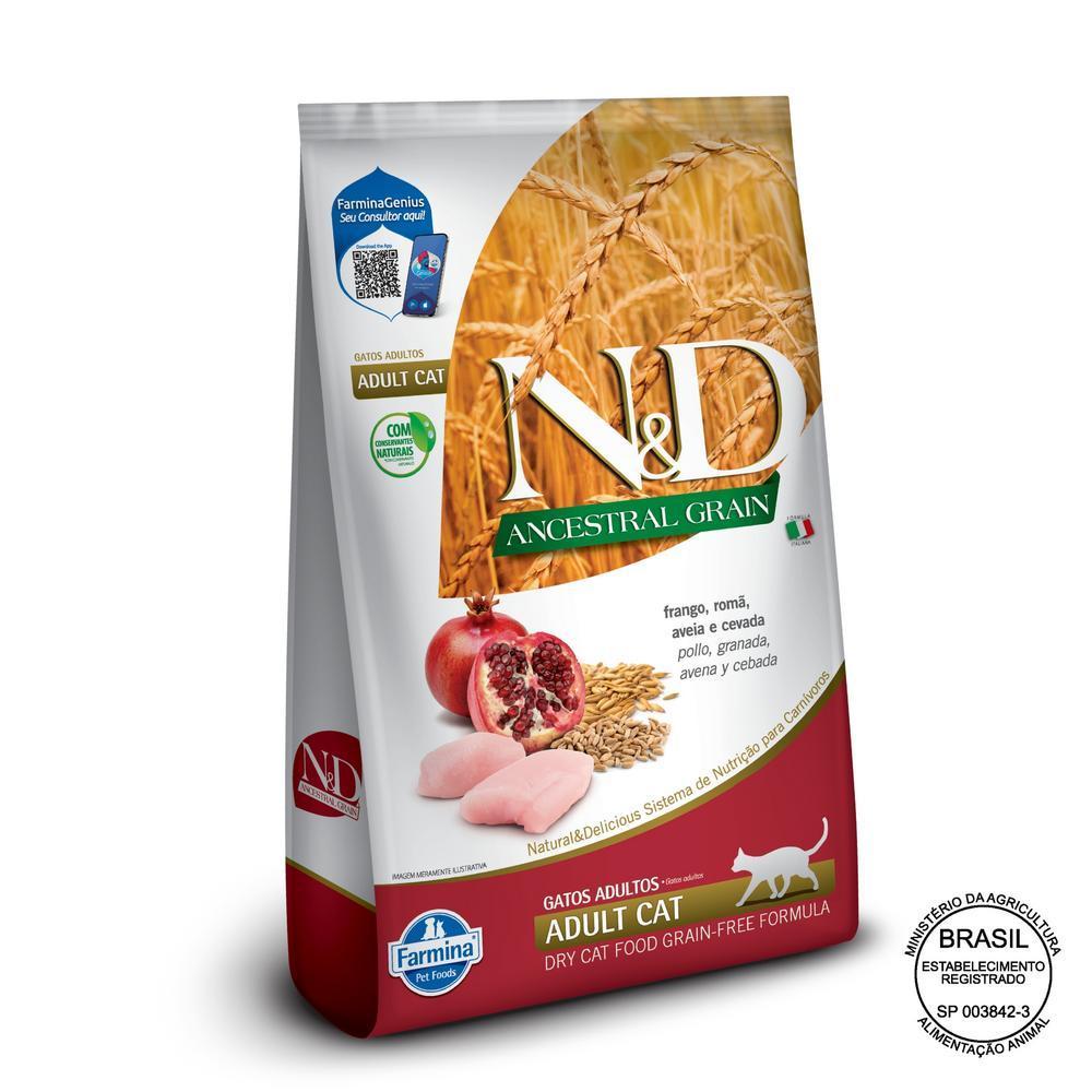 N&D Ancestral para Gatos Adultos de Todas as Raças Sabor Frango, Romã, Aveia e Cevada 400g