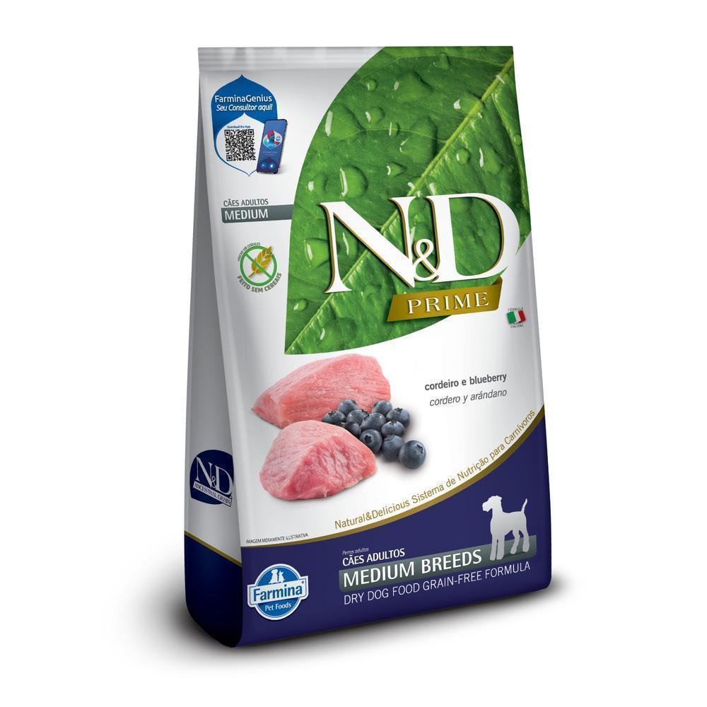 N&D Prime para Cães Adultos de Raças Médias Sabor Cordeiro e Blueberry 10,1Kg