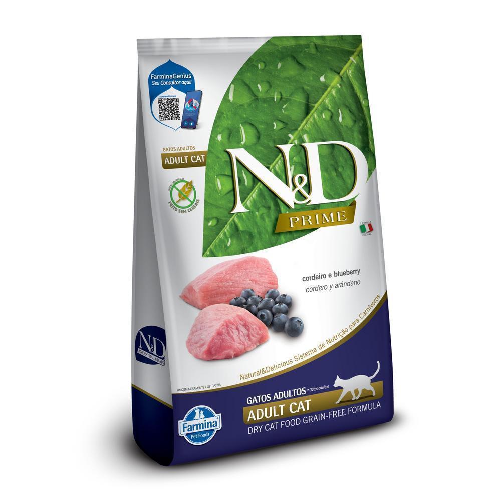 N&D Prime para Gatos Adultos de Todas as Raças Sabor Cordeiro e Blueberry 400g
