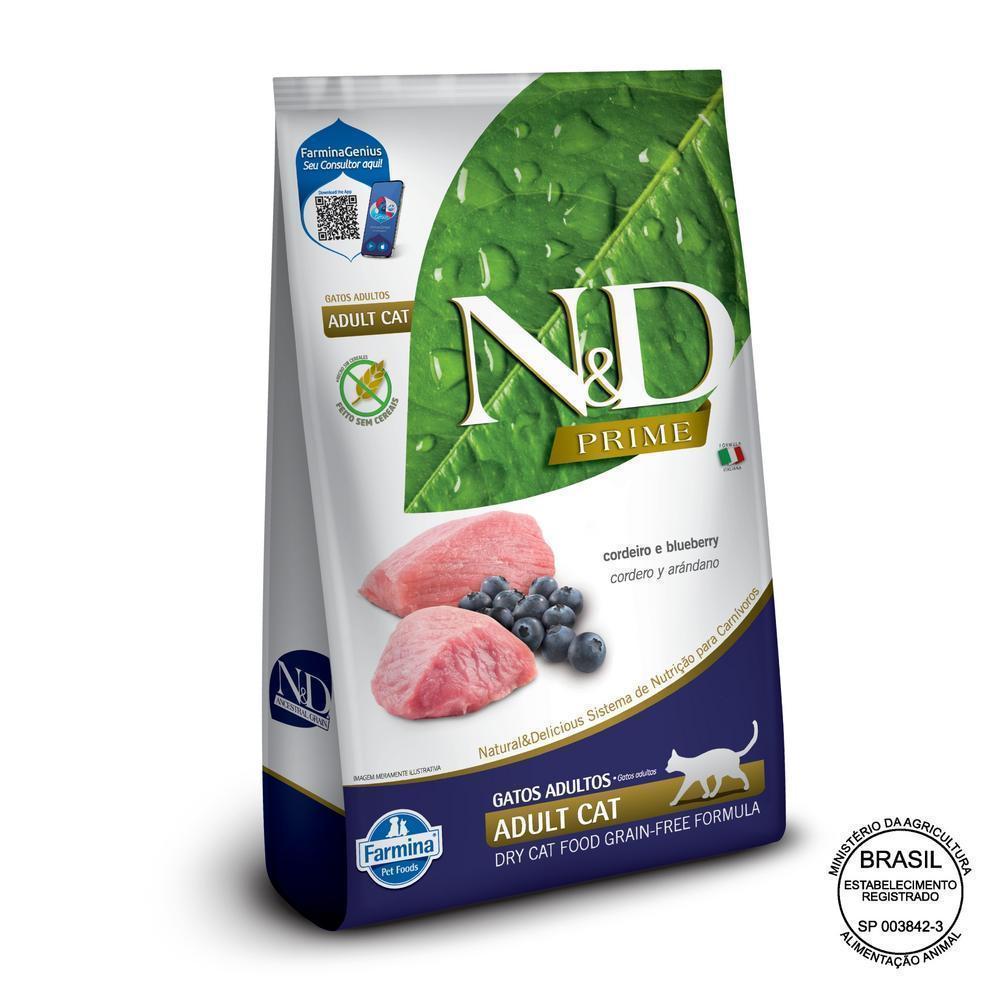 N&D Prime para Gatos Adultos de Todas as Raças Sabor Cordeiro e Blueberry 400g