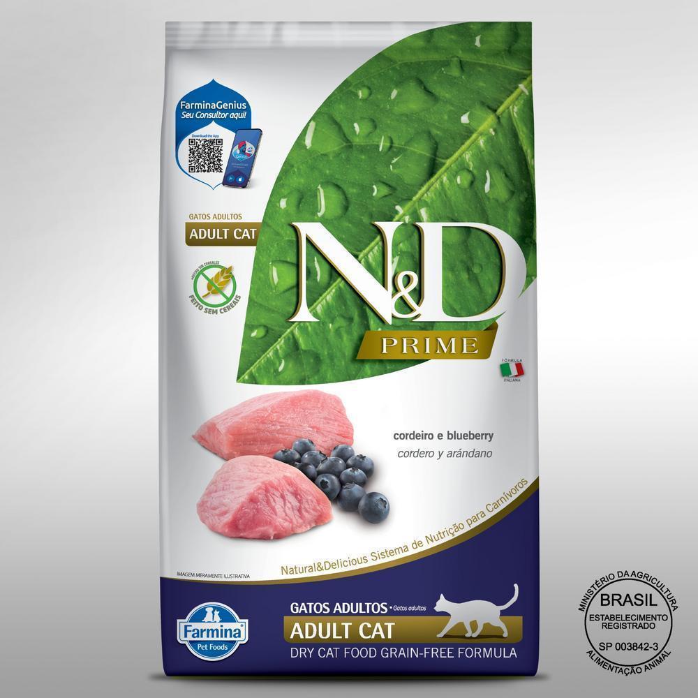 N&D Prime para Gatos Adultos de Todas as Raças Sabor Cordeiro e Blueberry 1,5Kg