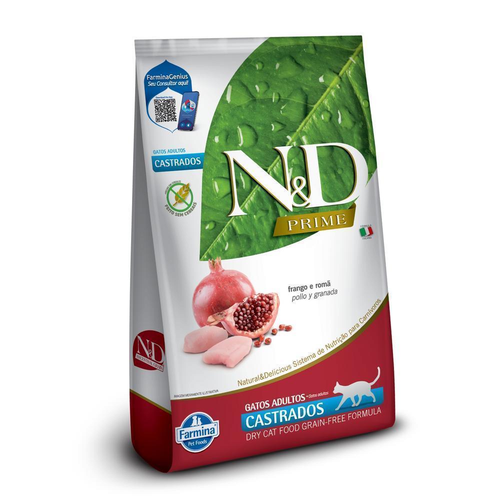 N&D Prime para Gatos Adultos Castrados de Todas as Raças Sabor Frango e Romã 1,5Kg