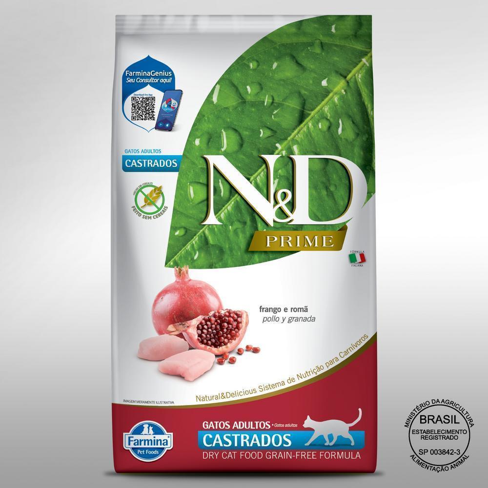 N&D Prime para Gatos Adultos Castrados de Todas as Raças Sabor Frango e Romã 1,5Kg
