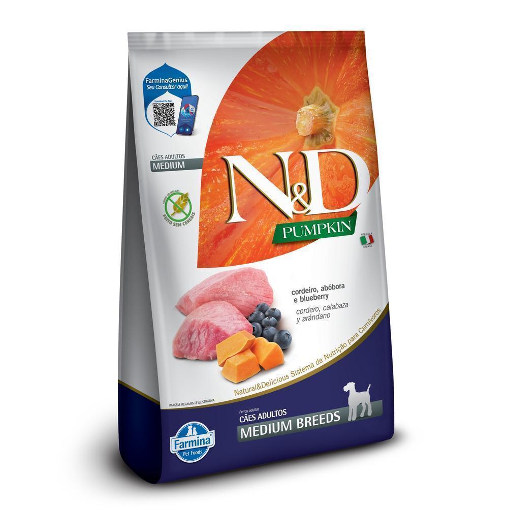 N&D Pumpkin para Cães Adultos de Raças Médias Sabor Cordeiro, Abóbora e Blueberry 2,5Kg