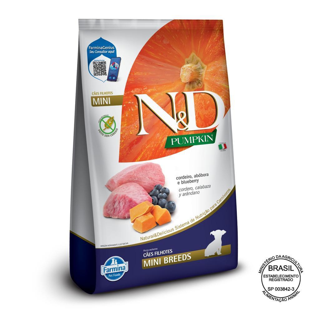 N&D Pumpkin para Cães Filhotes de Raças Mini e Pequenas Sabor Cordeiro, Abóbora e Blueberry 800g