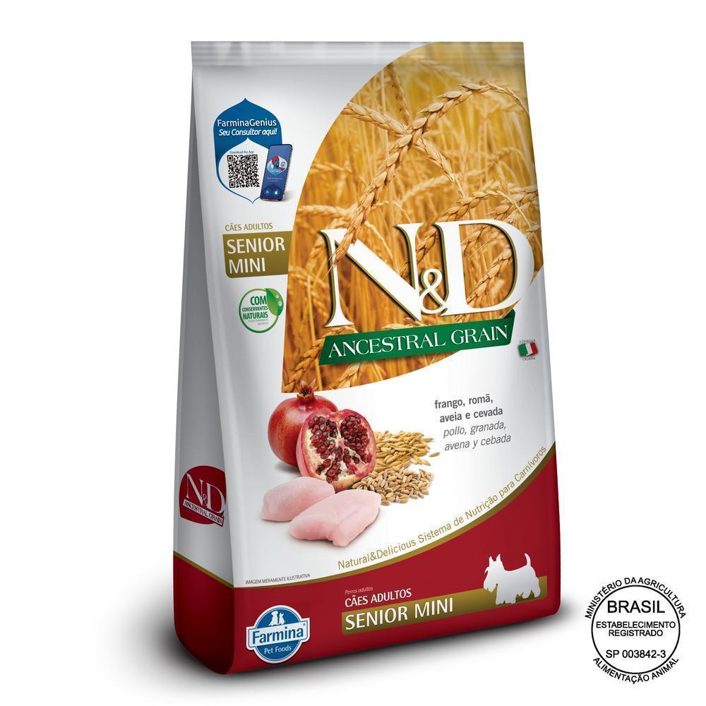 N&D Ancestral para Cães Idosos de Raças Mini e Pequenas Sabor Frango, Romã, Aveia e Cevada 800g