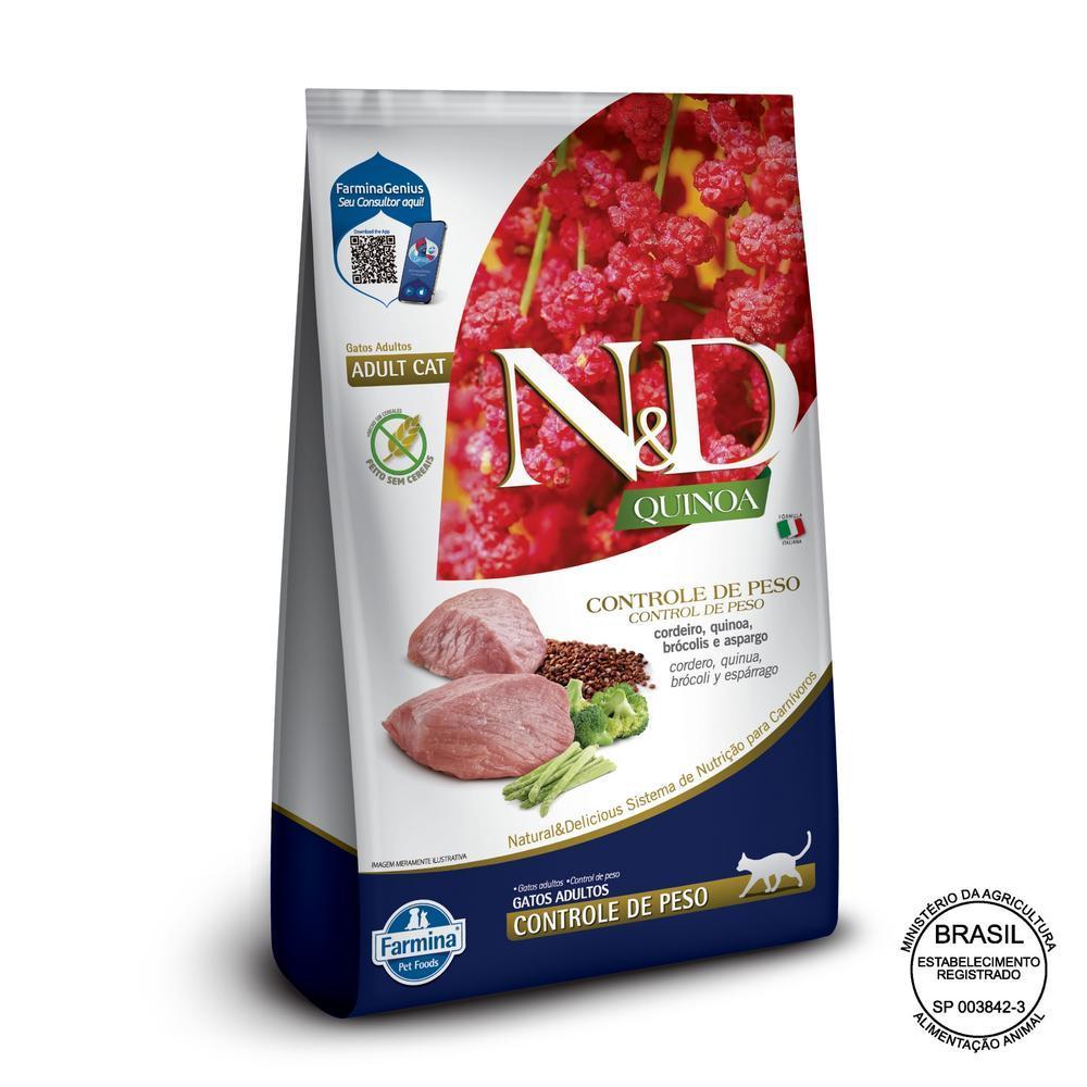 N&D Quinoa Controle de Peso para Gatos Adultos de Todas as Raças Sabor Cordeiro 7,5Kg