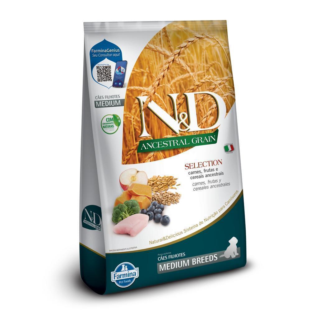 N&D Ancestral Selection para Cães Filhotes de Raças Médias Sabor Frango, Frutas e Cereais Ancestrais 15Kg