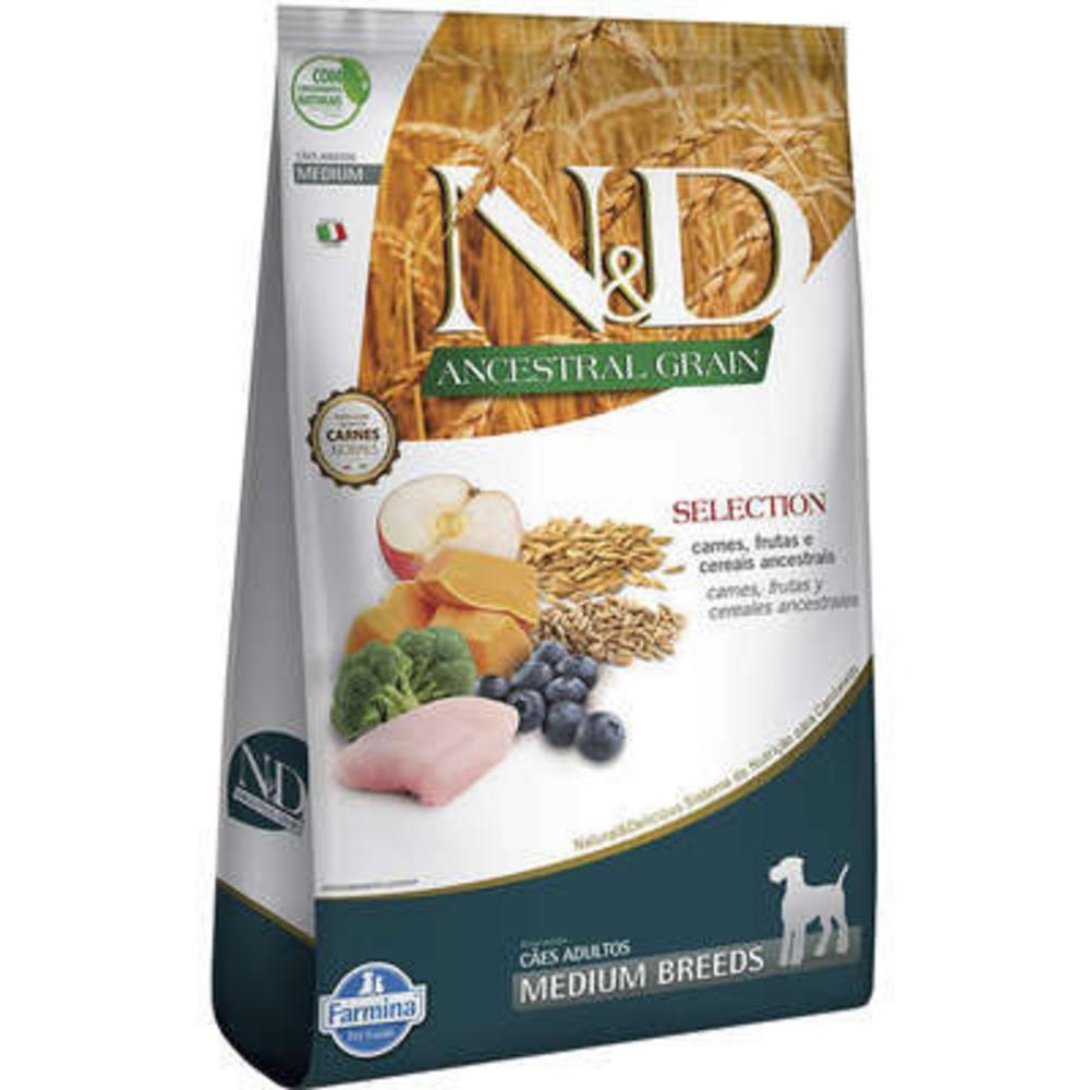 N&D Ancestral Selection para Cães Adultos de Raças Médias Sabor Frango, Frutas e Cereais Ancestrais 15Kg