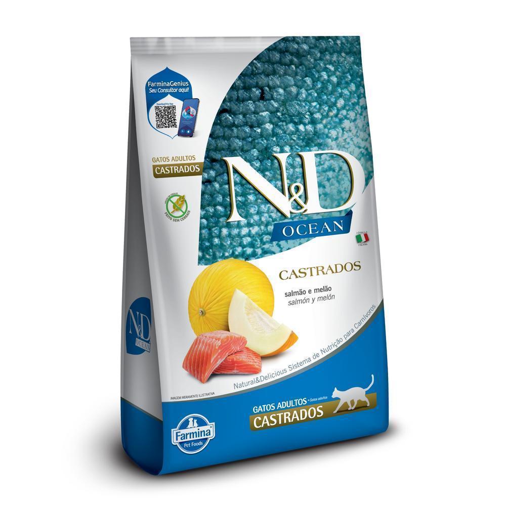 N&D Ocean para Gatos Adultos Castrados de Todas as Raças Sabor Salmão e Melão 1,5Kg