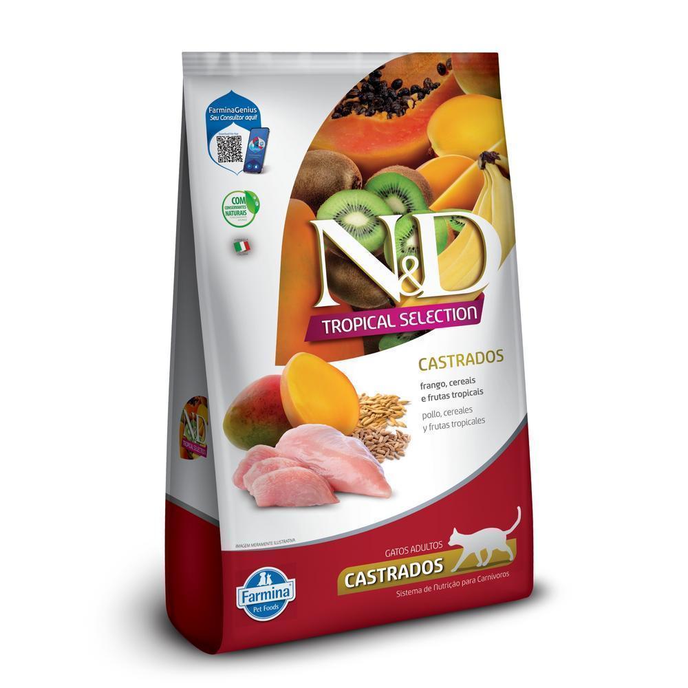 N&D Tropical para Gatos Adultos Castrados de Todas as Raças Sabor Frango, Cereais e Frutas Tropicais 1,5Kg