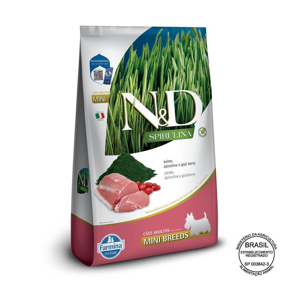 N&D Spirulina para Cães Adultos de Raças Mini e Pequenas Sabor Suíno, Spirulina e Goji Berry 2Kg
