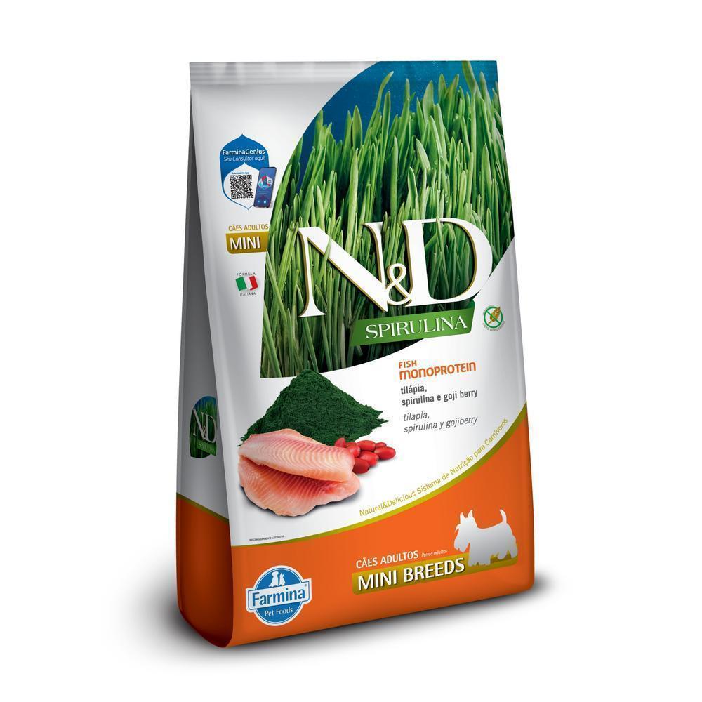 N&D Spirulina para Cães Adultos de Raças Mini e Pequenas Sabor Tilápia, Spirulina e Goji Berry 7Kg