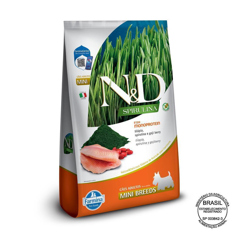 N&D Spirulina para Cães Adultos de Raças Mini e Pequenas Sabor Tilápia, Spirulina e Goji Berry 7Kg