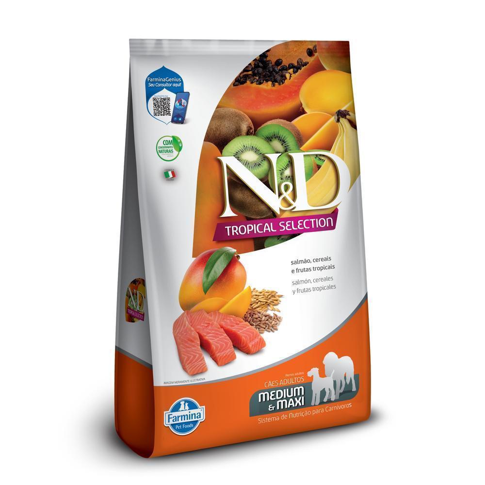 N&D Tropical para Cães Adultos de Raças Médias e Grandes Sabor Salmão, Cereais e Frutas Tropicais 2,5Kg
