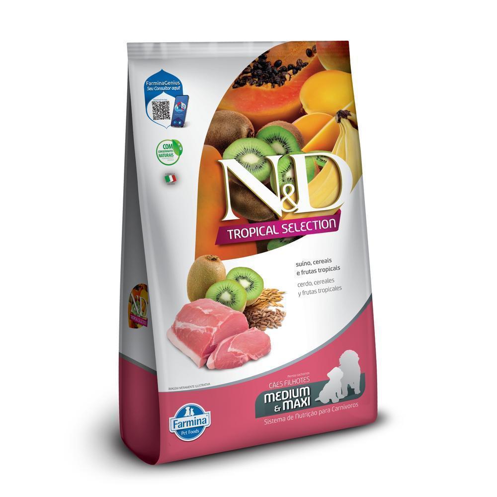 N&D Tropical para Cães Filhotes de Raças Médias e Grandes Sabor Suíno, Cereais e Frutas Tropicais 2,5Kg