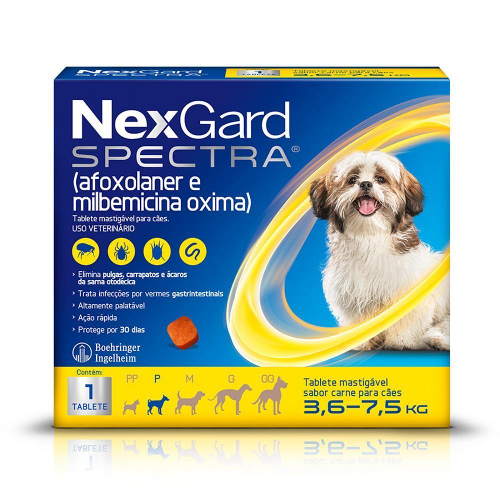 Antipulgas, Carrapatos e Vermífugo NexGard Spectra para Cães de 3,6 a 7,5 Kg  - 1 comprimido