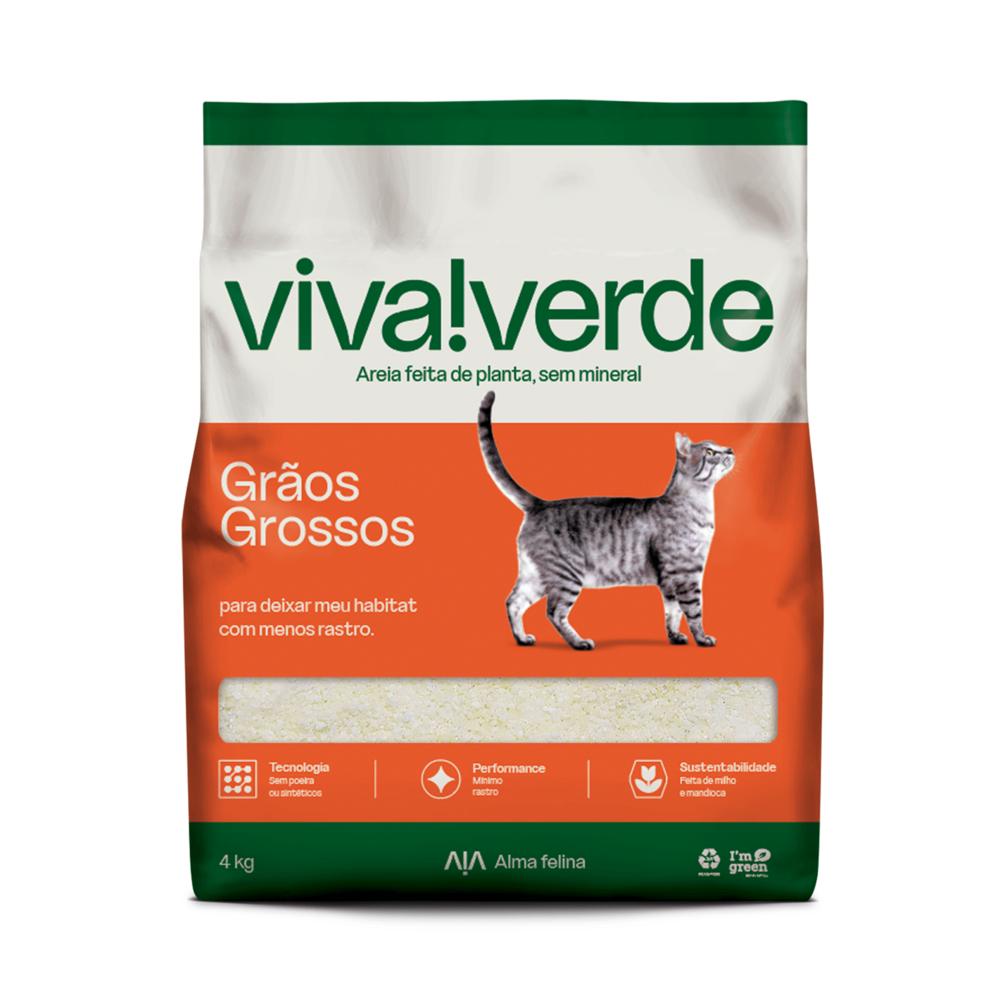 Areia Higiênica Viva Verde Grãos Grossos para Gatos - 4Kg